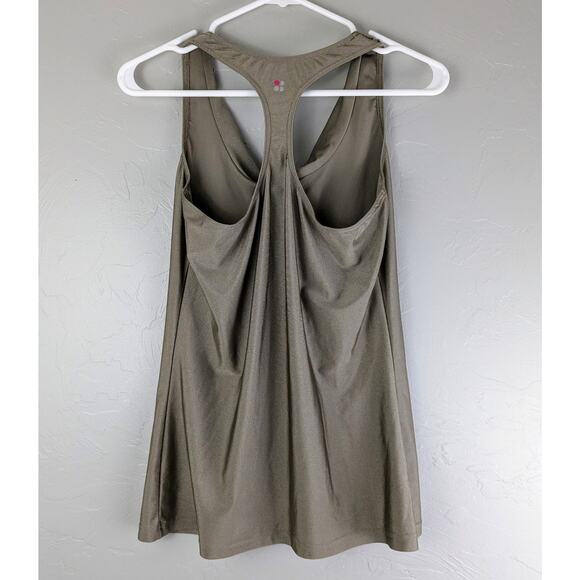 SWEATY BETTY Metallic Tan Draped Neck Workout Racerback Tank Size Medium - Picture 4 of 5